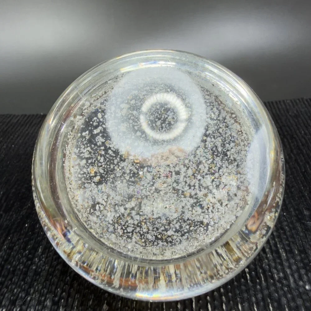 Hand Blown Italian Murano Art Glass Paperweight‎ Dome With Sparkles Center Glass